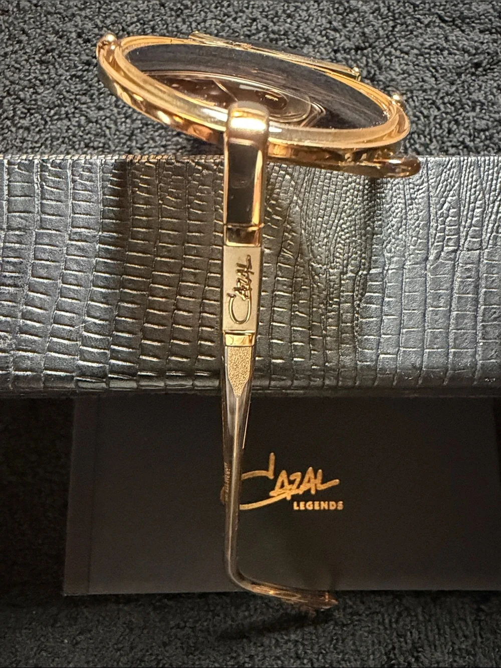 Cazal Gold Round Sunglasses with Dark Lenses